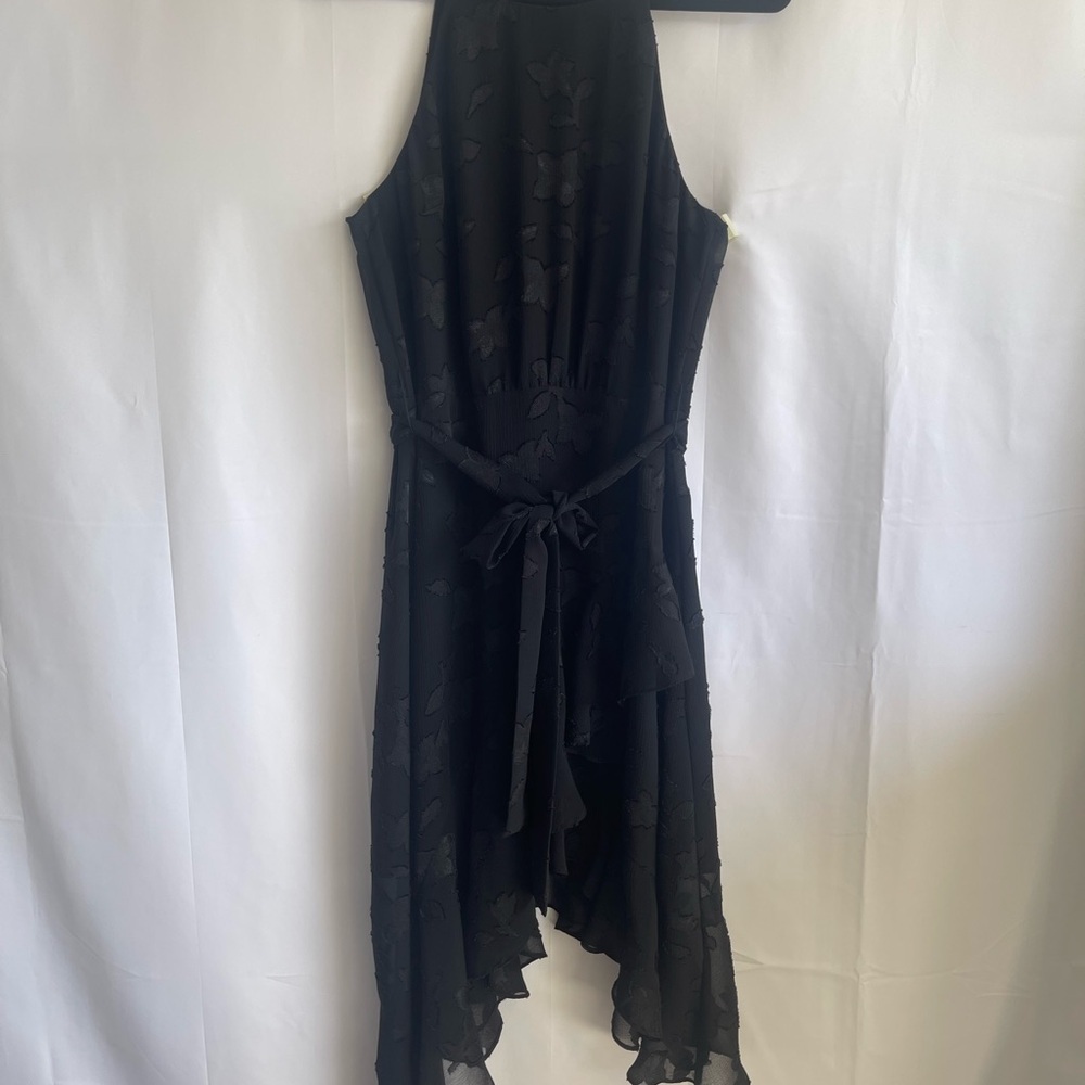 CeCe Black Asymmetrical Floral Tie-Waist Dress - Picture 2 of 6